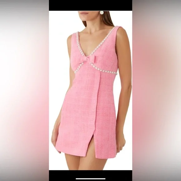 Self-Portrait Pink Tweed Mini Dress Size 0 XS - Picture 1 of 6